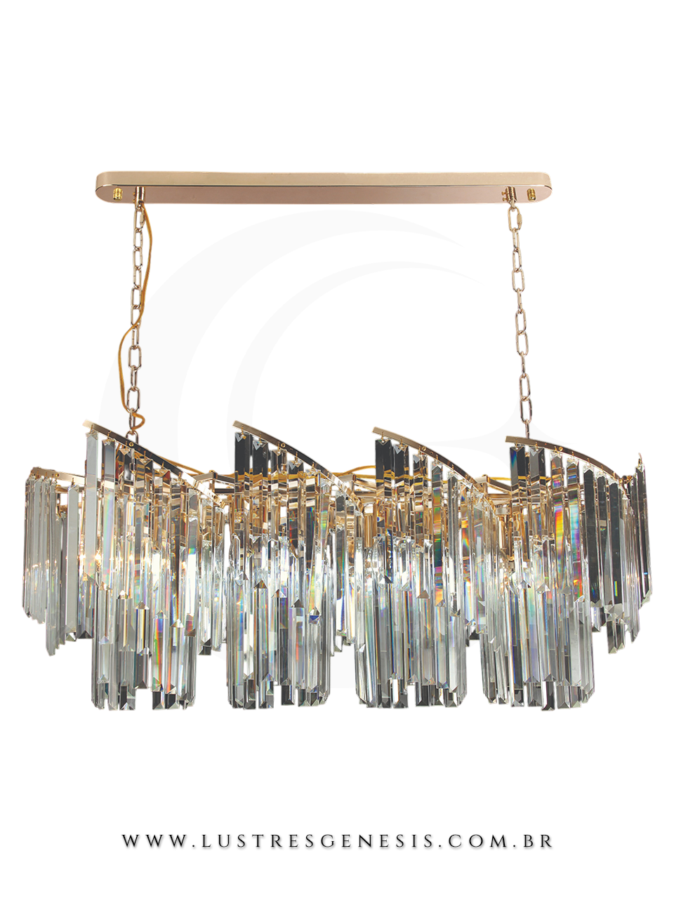 Lustre Moderno de Cristal Dourado 100x35cm Redondo, Sala de Jantar, Mesa Sala de Jantar, Sala de Estar, Quarto Casal, Suite Master
